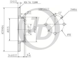 JBD0002 Передний тормозной диск (239x12) 4 отв.