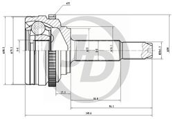 JCT0223A Шрус наружний С ABS 22x52x22